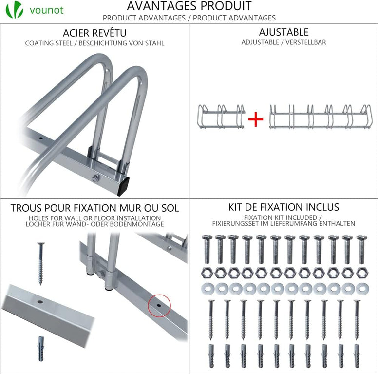 VOUNOT 6 Bike Stand Floor or Wall mounted bike rack for garage Bicycle Parking rack Cycle Storage Locking Stand