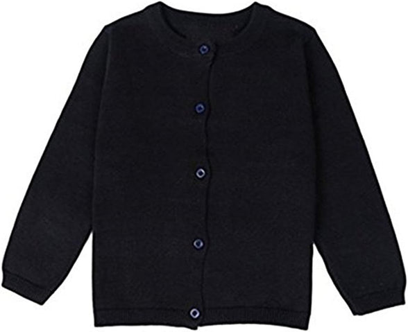 JELEUON Little Girls Cute Crew Neck Long Sleeve Button-Down Solid Cotton Fine Knit Cardigan Sweaters