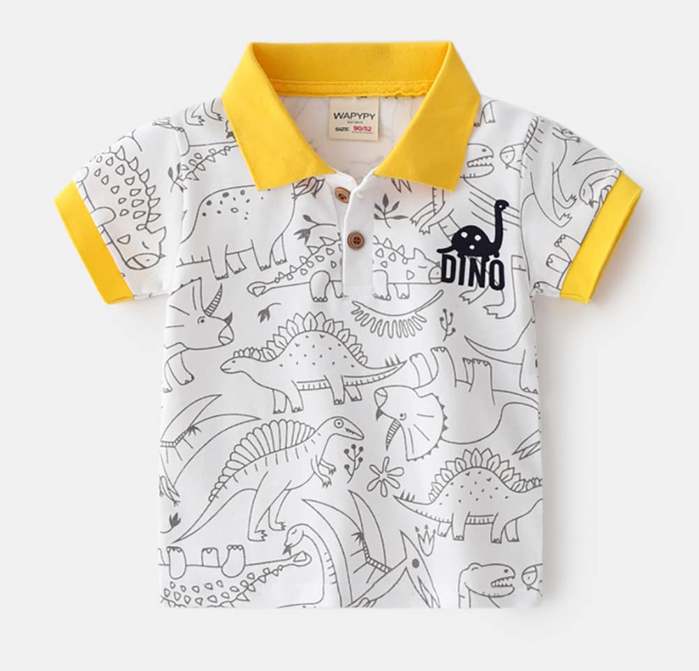 NautySaurs Boys Polo Shirts Dinosaurs Cartoon Top 3 Packs Short Sleeve T-Shirts for 2-6 Years Kids