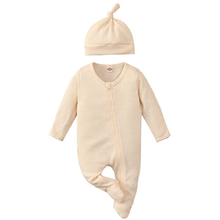 Unisex Newborn Infant Baby Boy Girl Footie Romper Solid Waffle Knit Side Zipper Jumpsuit Coverall Clothes Set 2-Packs 3-6M