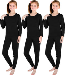 3 Set Girls Thermal Underwear Soft Long Johns Winter Thermal Top and Bottom with Fleece Lined Base Layer for Girls