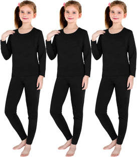 3 Set Girls Thermal Underwear Soft Long Johns Winter Thermal Top and Bottom with Fleece Lined Base Layer for Girls