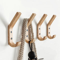 Wooden Hooks Wall Mounted, Coat Hooks Vintage Single Wood Wall Hooks Organizer Heavy Duty for Coats Hat, Key, Cap, Bag, Scarf, Cup Hanging 4 Pack Oak