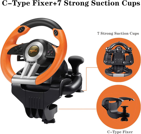 PXN V3II Simulate Racing Game Steering Wheel with Pedal, 180 Degree Steering Wheel, Compatible with Windows PC, PS3, PS4, Xbox One X|S, for Nintendo Switch-Orange