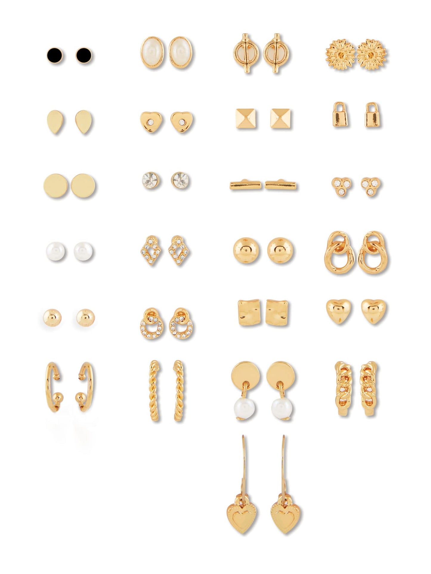 ZAVERI PEARLS Gold Tone Set Of 25 Contemporary Studs, Drop & Semi-Hoop Earrings-ZPFK10652