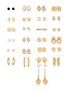 ZAVERI PEARLS Gold Tone Set Of 25 Contemporary Studs, Drop & Semi-Hoop Earrings-ZPFK10652