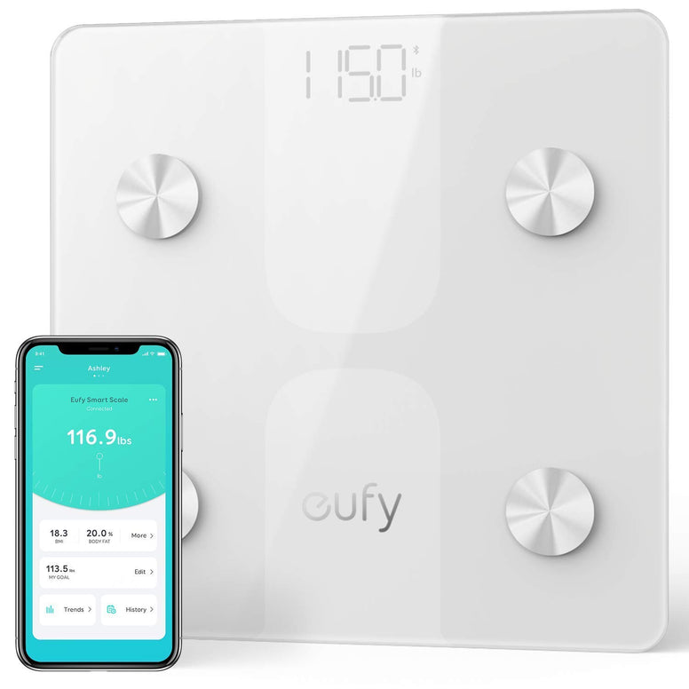 eufy Smart Scale C1 Weight Scale, Body Fat Scale, Wireless Digital Bathroom Weighing Scale, 12 Measurements, Weight/Body Fat/BMI, Fitness Body Composition Analysis Smart Scale, Black/White, lbs/kg