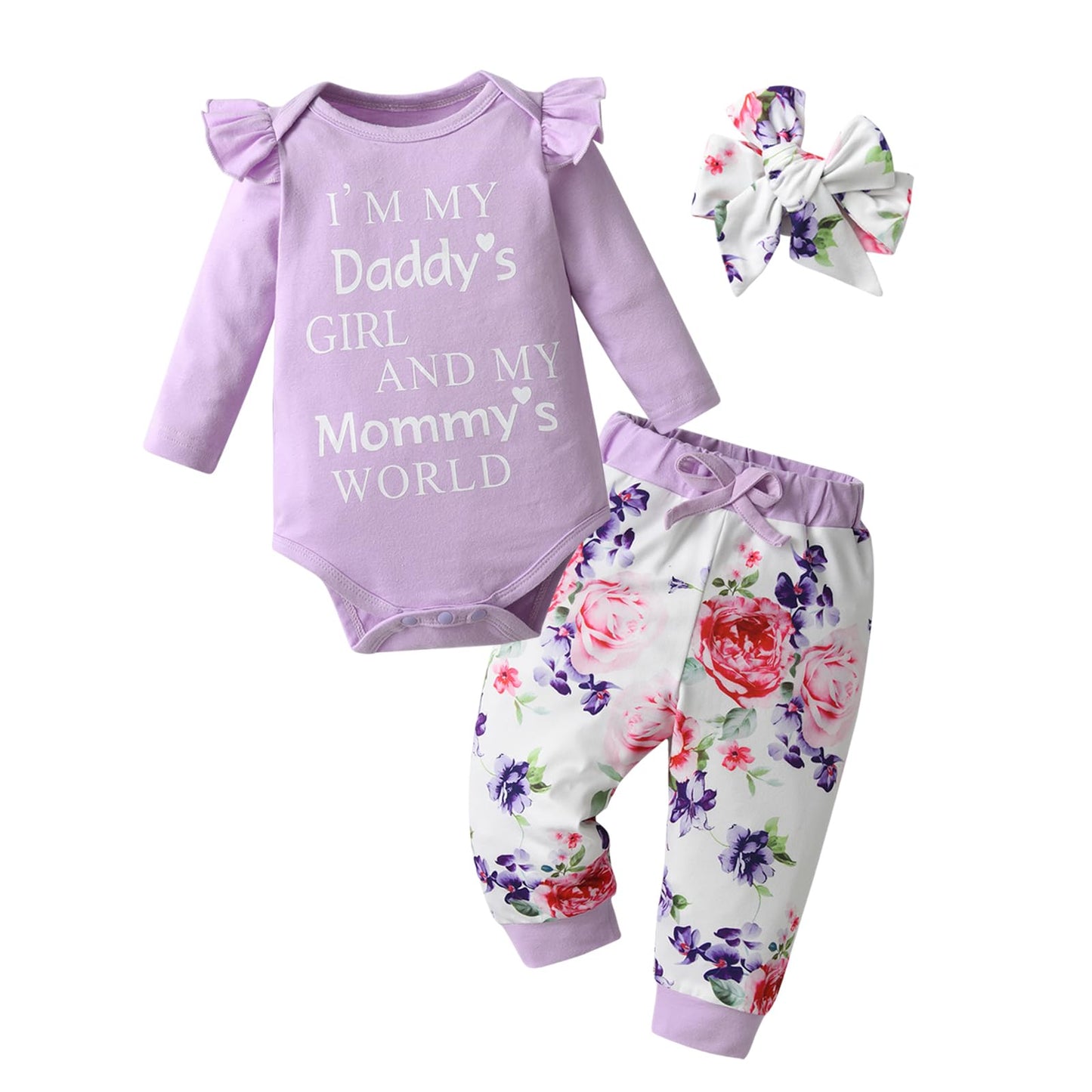 Planooar Baby Clothing Set Baby Girl Clothes Outfit Long Sleeve Letter Print Bodysuit Romper + Pants 3-6 Months