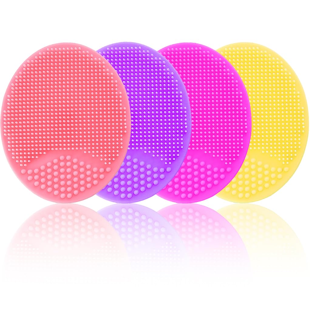 4 Pack Face Scrubber, Soft Silicone Facial Cleansing Brush Face Exfoliator Blackhead Acne Pore Pad Cradle Cap Face Wash Brush for Deep Cleaning Skin Care (Multicolor-C)