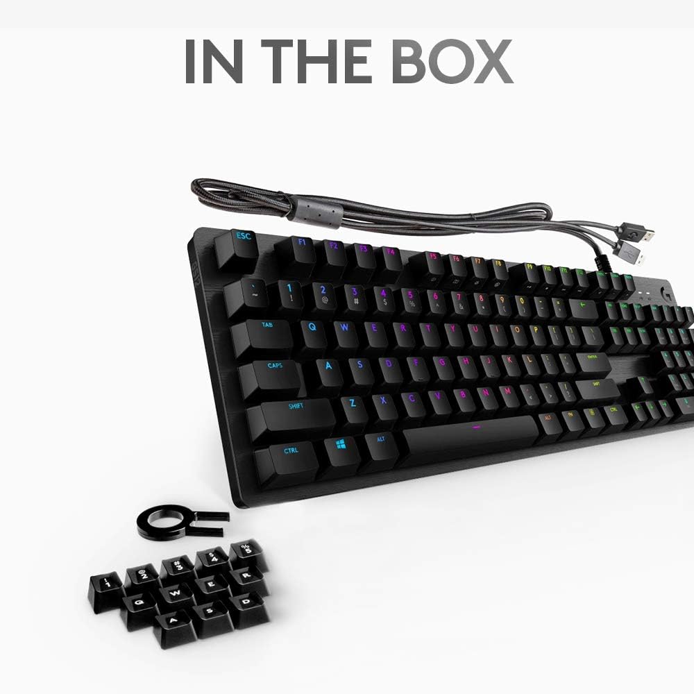 Logitech G512 Clicky Mechanical Gaming Keyboard, RGB Lightsync Backlit Keys, Romer-G Tactile Key Switches, Brushed Aluminum Case, Customizable F-Keys, Usb Pass Through - Carbon/Black