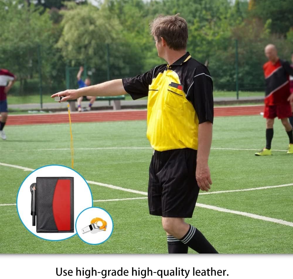 3 Set Soccer Coach Whistle with Referee Card Set, Warning Referee Red and Yellow Cards and Metal Referee Whistle for Game Sports, Soccer Football Penalty Card Wallet with Record Sheet and Pencil