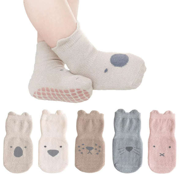 (5 Pairs- Size S/M) Unisex Baby Non Slip Grip Toddler Socks,T Tersely Breathable Infant Ankle Socks with Grips For Baby Boys Girls for 0-1/1-3 Years