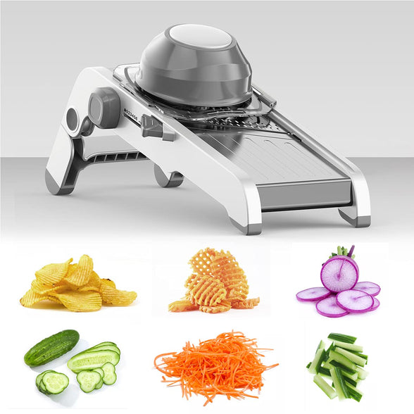 ZKIRON Adjustable Mandoline Food Slicer - Stainless Steel, Vegetable Chopper, Food Chopper, Vegetable and Fruits Slicer, Cheese Grater, Veggie Chopper with Waffle Maker, French Fry Cutter(Gray)