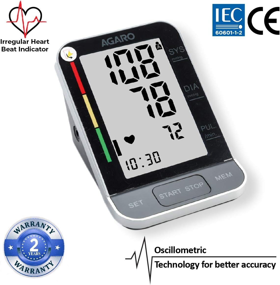 AGARO Automatic Digital Blood Pressure Monitor, BP-801, 240 Memory, Talk function, Batteries Included