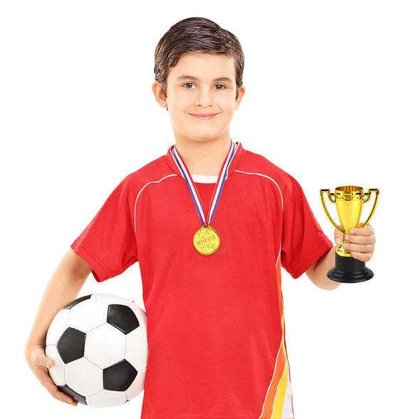 FEPITO 30 x Trophy Medals Set 10 x Gold Plastic Trophy and 20 x Winner Medals for Kid Party Sports Awards