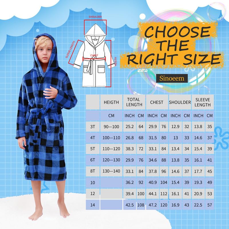 Boys Robe, Kids Fleece Robe, Hooded Soft Warm Bathrobes Pajamas Sleepwear for Children Toddler Girls 3-14 Years