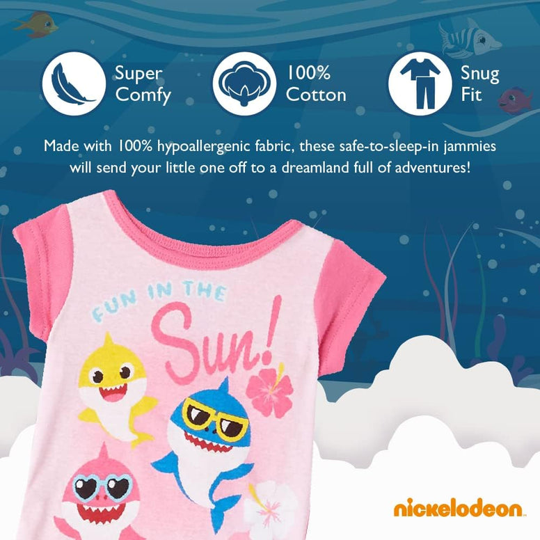 Nickelodeon Girls' Paw Patrol | Baby Shark | Blue's Clues & You 4-Piece Snug-fit Cotton Pajamas Set 18 Months
