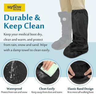 Walking Boot Cover Orthopedic Medical Air Walker Boot Foot Cast Cover for Ankle Fracture Rain Winter Snow Boot Covers Women Men Waterproof Tall Boot Protector Reusable Accessories (Black)