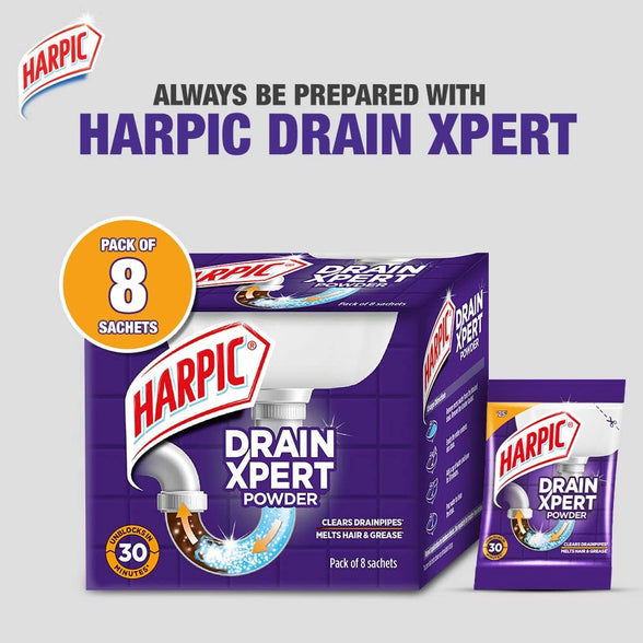 Harpic Drain Xpert Drain Cleaner Powder 50g | Effective sink cleaner, drain blockage remover, drain pipe cleaner