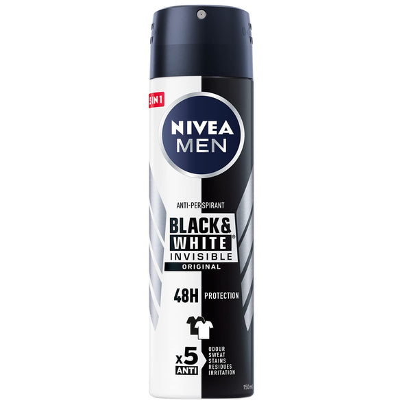 NIVEA MEN Antiperspirant Spray for Men, Black & White Invisible Protection Original, 150ml