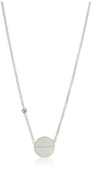 Tommy Hilfiger Women's Flag Engraved TH Monogram Orb Charm Chain Necklace, Silver, MEDIUM