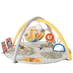 Taf Toys Savannah 360 Baby Gym. Double Sided Crinkling Padded Soft Activity Play Mat with Flash Card Holder & 7 Hanging Sensory Toys. Including Pull Activated Sound & Lights. Suitable from Birth