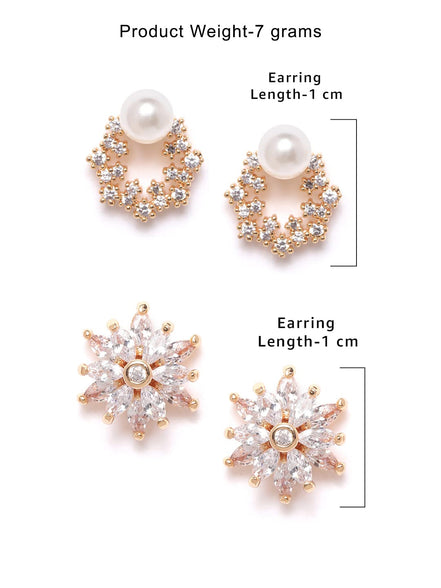 ZAVERI PEARLS Combo Of 2 Rosegold Cubic Zirconia Brass Stud Earrings For Women-Zpfk10217, Onesize