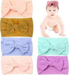 SKY-TOUCH 6Pcs Baby Girls Multicolored Headbands,Girls Bowknot Elastic Soft Hairbands,Nylon Stretchable Head Wrap Super Soft Hair Accessories for Newborn Baby Girls, Infants, Toddlers and Kids