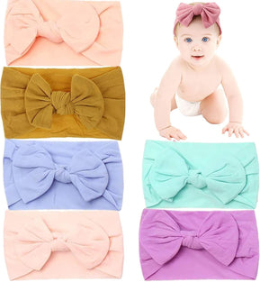 SKY-TOUCH 6Pcs Baby Girls Multicolored Headbands,Girls Bowknot Elastic Soft Hairbands,Nylon Stretchable Head Wrap Super Soft Hair Accessories for Newborn Baby Girls, Infants, Toddlers and Kids