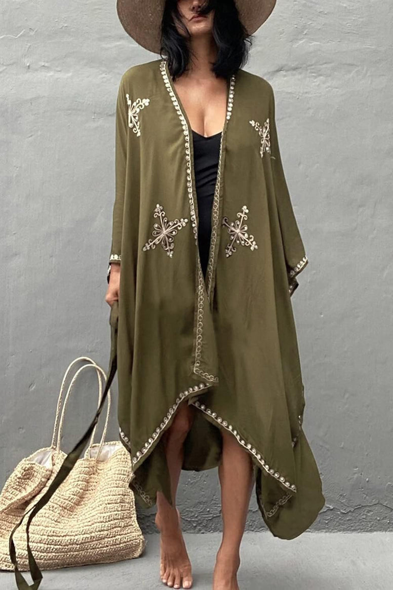 YouKD Summer Floral Loose Caftan Boho Beach Bikini Cover Up Dress Plus Size Robe for Women