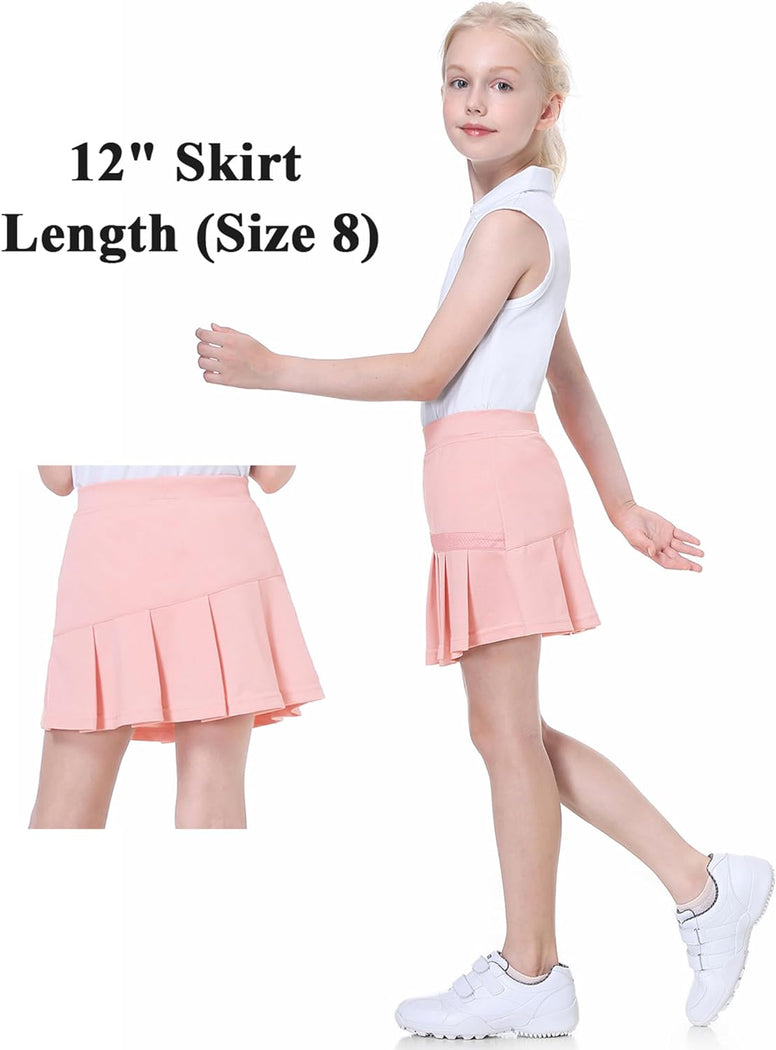 EXARUS Girls Tennis Skirts Pleated with Pockets Golf Sports Skort Shorts for Kids Athletic Activewear