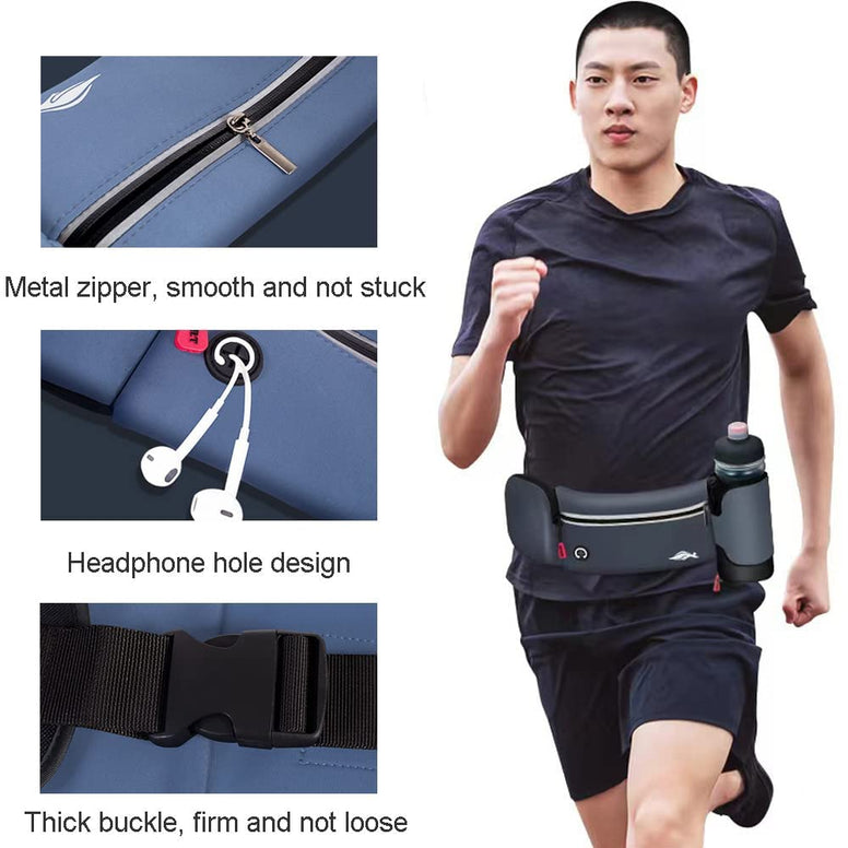 Running Belt Bag, Running Belt Bag with Foldable Water Bottle Holder, Running Phone Holder for Women and Men, Water Resistant and Non Bouncing, Perfect for Running, Cycling and Walking