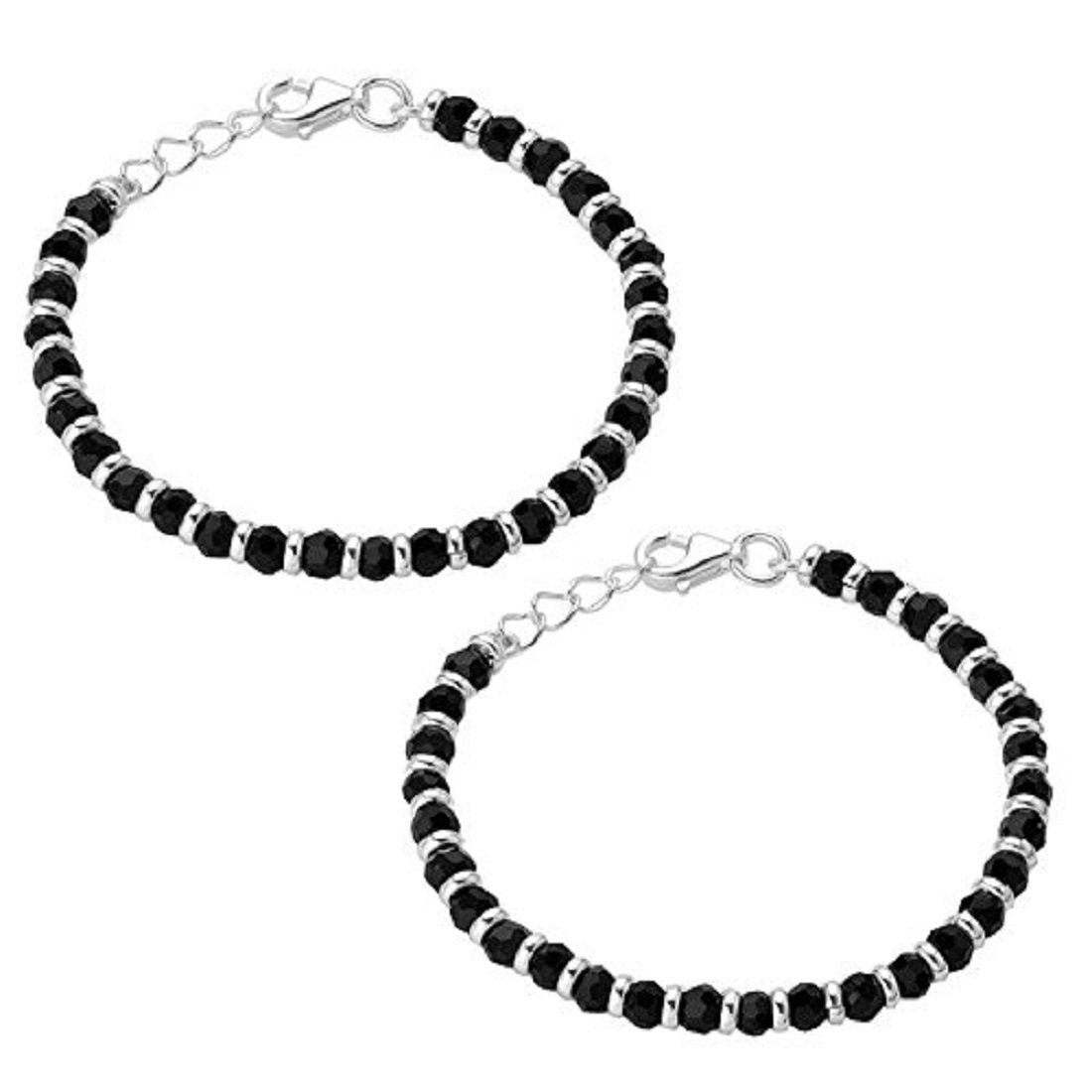 KUKSHYA 925 Traditional Silver & Black Beads Baby Nazariya in Pure 92.5% Pure Sterling Silver - One Pair, 925 Silver