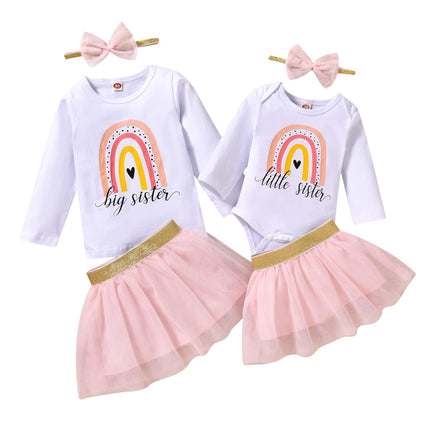 Big Sister Little Sister Matching Outfits Long Sleeve Toddler Girl T-Shirt/Baby Girl Romper With Tutu Skirt Set, for 0-3 Months