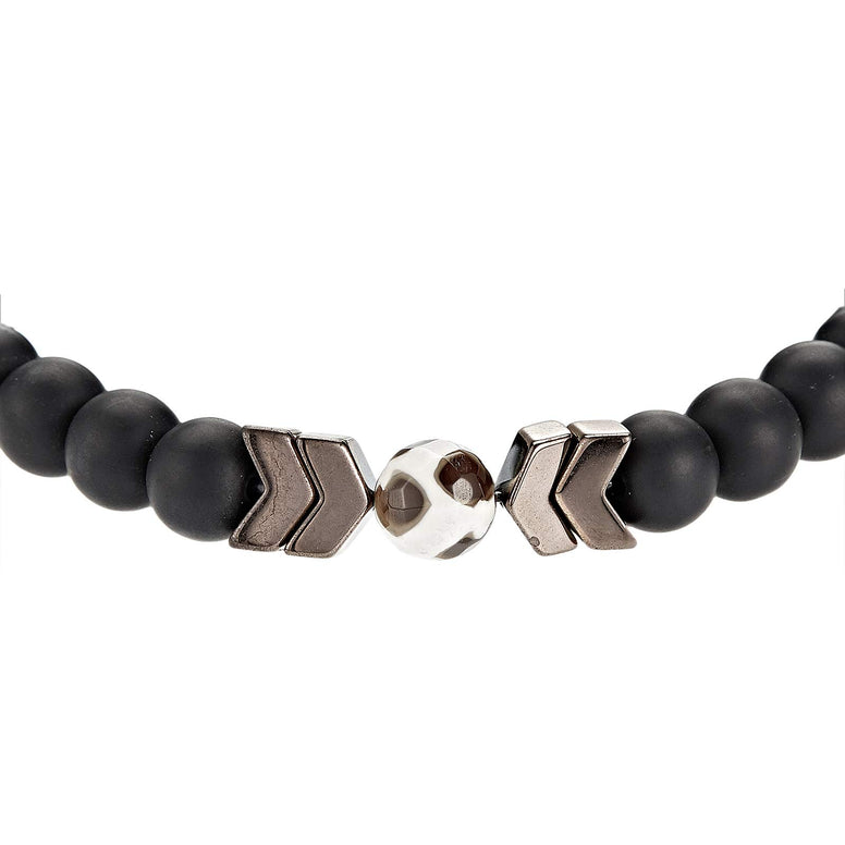 Alwan Onyx, Hematite and Agate Elastic Bracelet for Men - EE3838HRAG