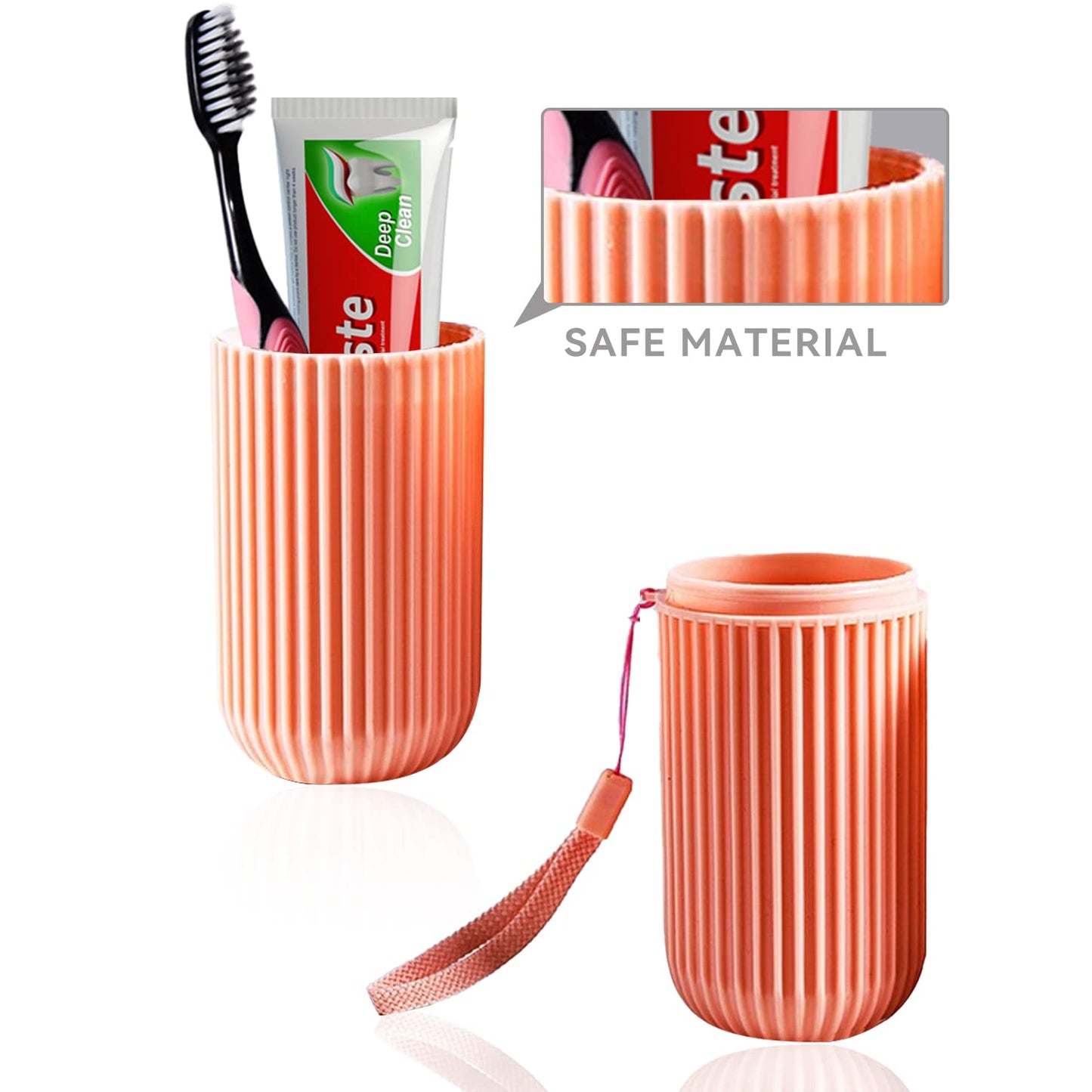 JZS Toothbrush Travel Case,Portable Hard Plastic Tooth Brush Toothbrush Holder Case, Multifunction Toothbrush Cup Holder for Traveling Camping Business Trip(2 Pack, Pink+Grey)