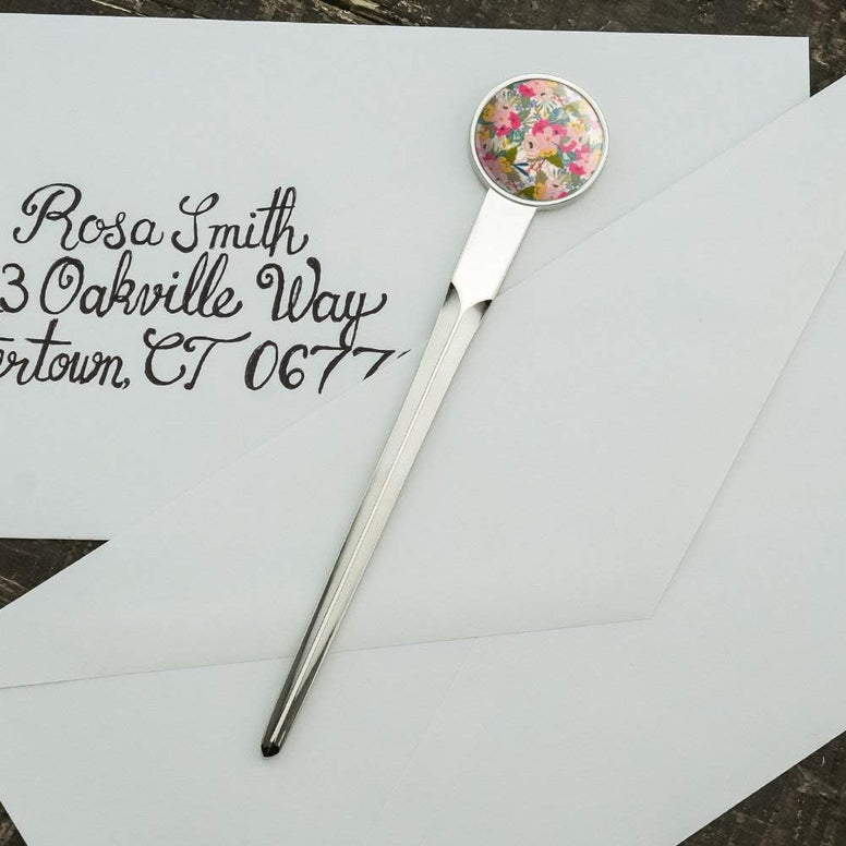 Softly Flowers Floral Pattern Classic Chrome Plated Metal Envelope Letter Opener Slitter