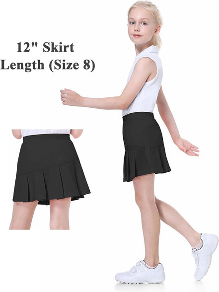 EXARUS Girls Tennis Skirts Pleated with Pockets Golf Sports Skort Shorts for Kids Athletic Activewear