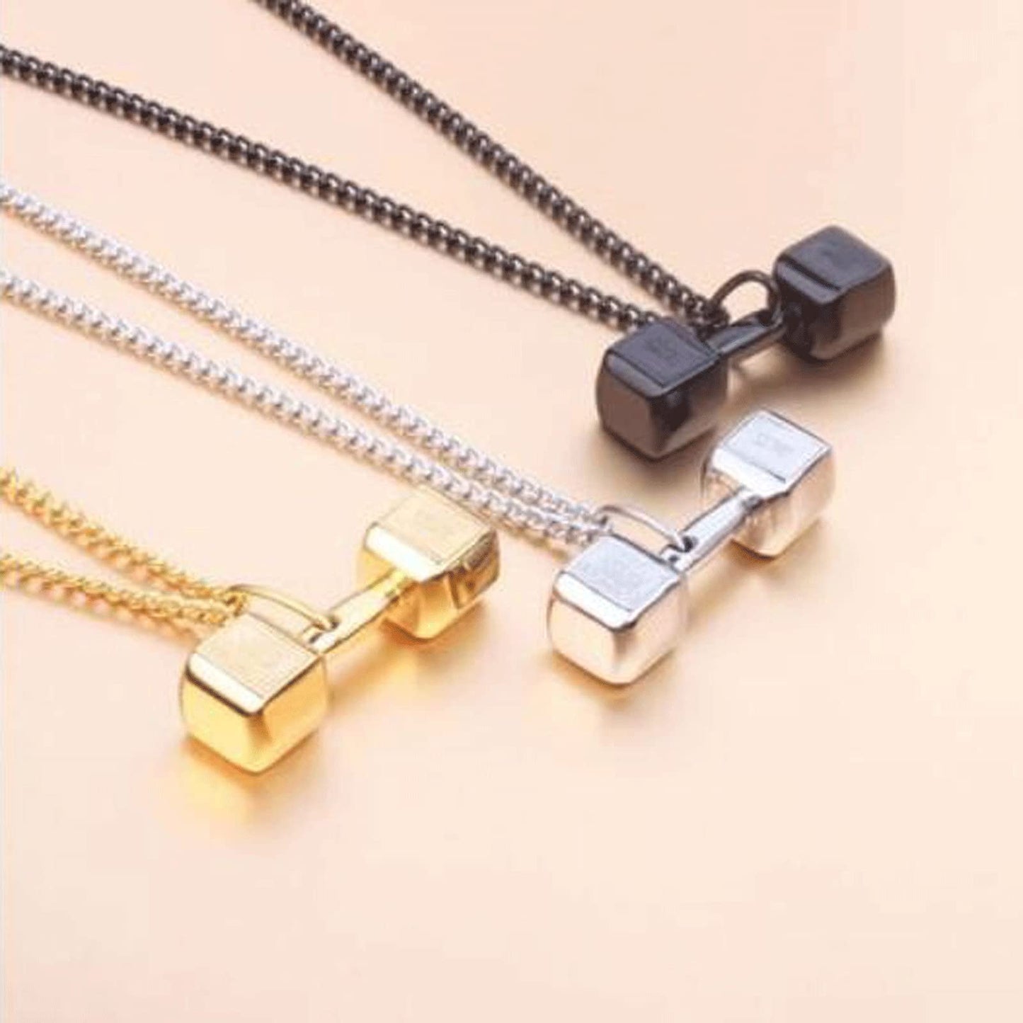 WATSKY trendy necklaces 1Pc Pendant Necklaces，Necklace For Men's Dumbbell Stainless Steel Barbell Pendant Gold Fashion Fitness Chain Necklace Gifts For Men's Accessories (Color : Silver)