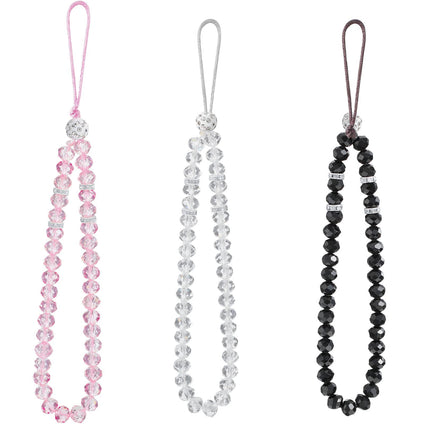 3 Pcs Cell Phone Lanyard Strap, Charm Bling Crystal Beads Hand Wrist Lanyard Strap String, Women's Wristlet for Cell Phone Camera Purse MP3 MP4 iPod PSP Keychain (Pink+White+Black)