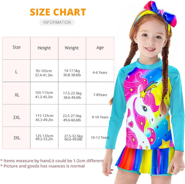 ZukoCert Girls Sunsuit Swimwear Sets Kids Long Sleeve 2 Piece Rash Guard Swimsuits 1-9 Years Surfing Swimsuits for Girls