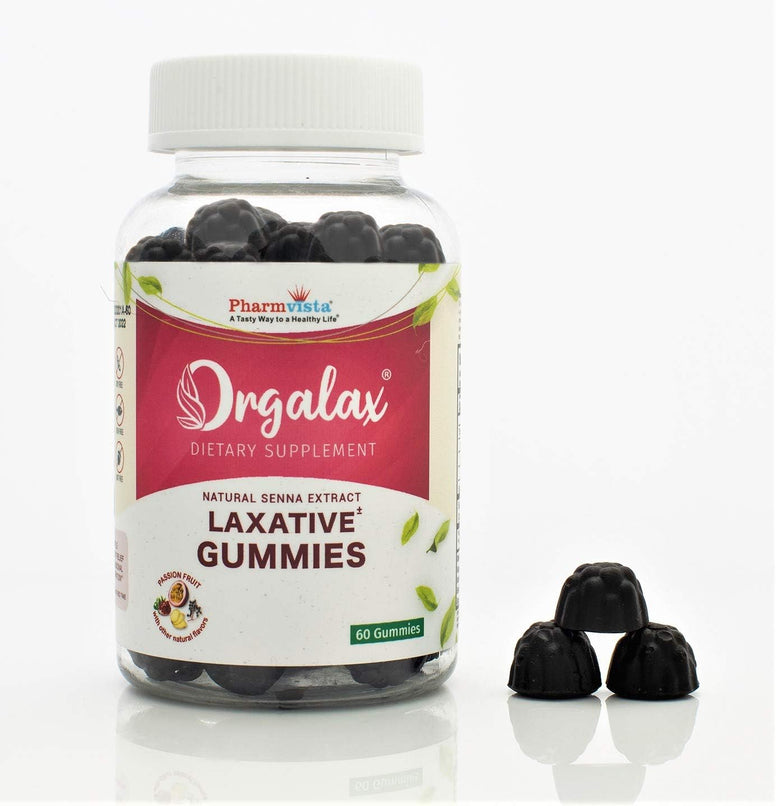 Orgalax Senna Laxative Gummies, Gentle Relief of Occasional Constipation, Mixed Natural Fruit Flavors, Made in The USA, 60 Vegan Gummies