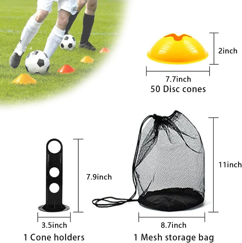 YearnFor 50-Pack Sports Soccer Cones，Agility Training Cones Perfect for Soccer,Basketball,Football,Field Marks and Other Sports Practice.