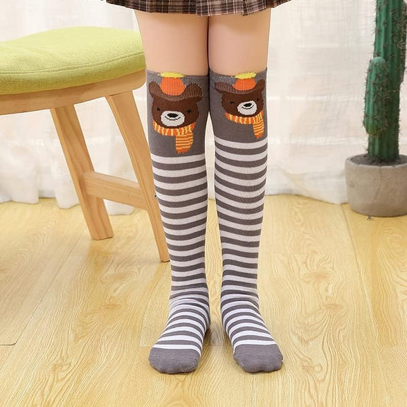 Girls Stockings, Cartoon Animal Cat Bear Fox Over Calf Knee High Socks, Girls Knee Socks Girls Cartoon Straight Socks Cotton Socks, Tube Socks Pure Cotton Socks (for 2-12 Years)