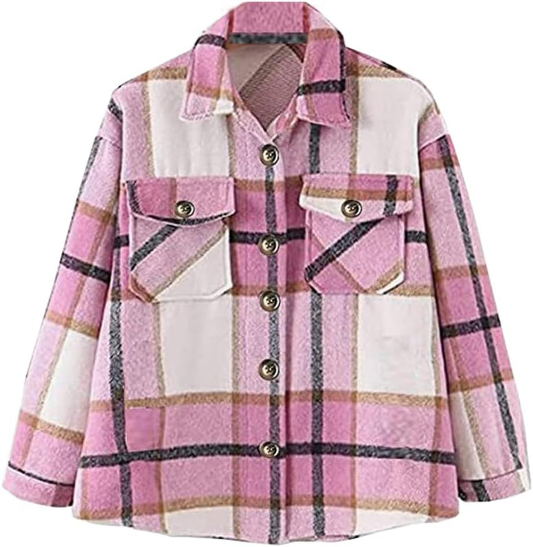 Fhniepan Girls Flannel Plaid Button Down Long Sleeve Shirt Jacket Shackets