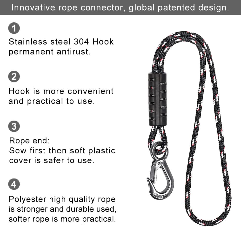 BeneLabel Tree Swing Rope, 2500 LB Capacity, Hammock Tree Swing Hanging Strap, Heavy Duty Hook, 440 LB Capacity, for Indoor Outdoor Swing Hammock Playground Set Accessories, 1.5M, 1 Pcs, Black