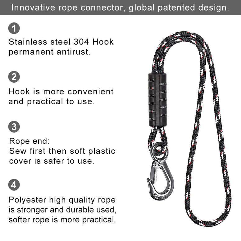 BeneLabel Tree Swing Rope, 2500 LB Capacity, Hammock Tree Swing Hanging Strap, Heavy Duty Hook, 440 LB Capacity, for Indoor Outdoor Swing Hammock Playground Set Accessories, 1.5M, 1 Pcs, Black