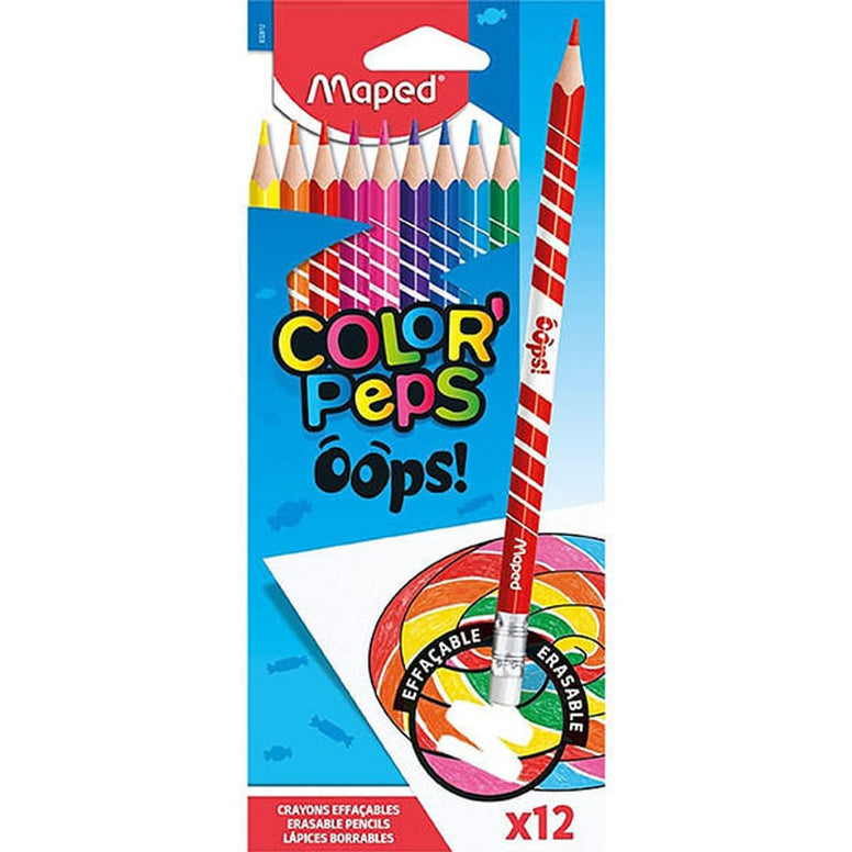 Maped Color Peps Oops Erasable Colouring Pencils (Pack of 12), 832812