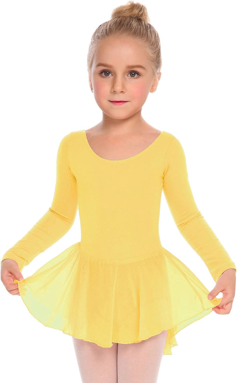 Zaclotre Girl's Classic Long Sleeve Dance Dresses Ballet Skirted Leotard