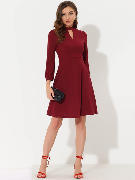 Allegra K Women's Mock Neck Keyhole 3/4 Sleeve A-line Knit Office Cocktail Dress